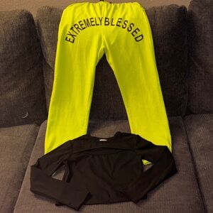 Fashion Nova Kids Bright Yellow Joggers with Black Text